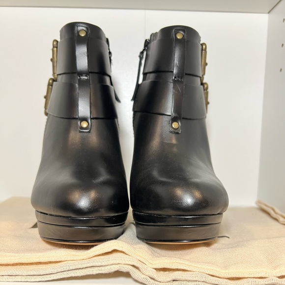 NEW DIESEL MELROSE SYDNAY BLACK LEATHER Brass Buckle Ankle Booties EUR 38 - Picture 4 of 14